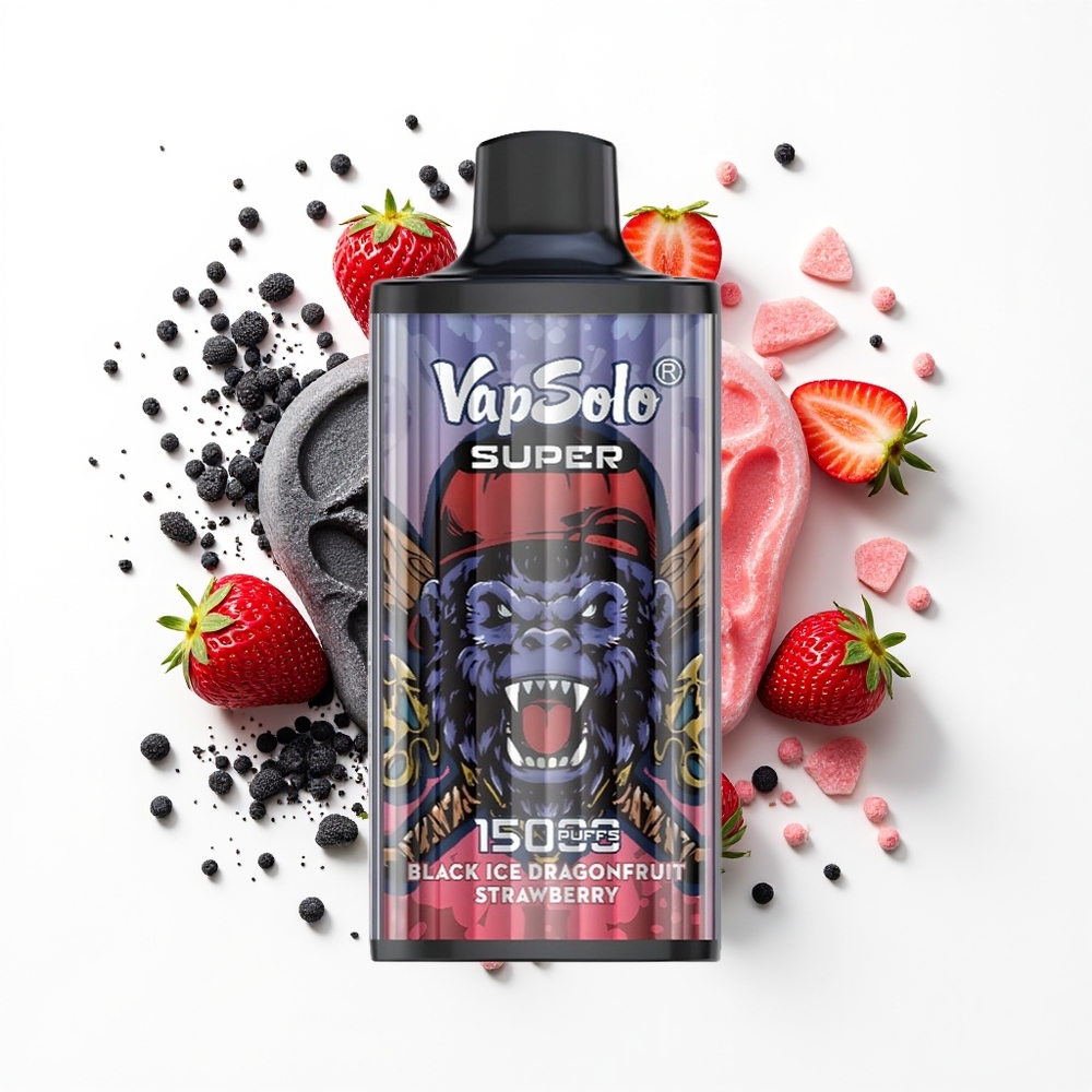 Vapsolo Super 15000 Puffs Siyah Buz Ejderha Meyvesi Çilek 40ml Type-C