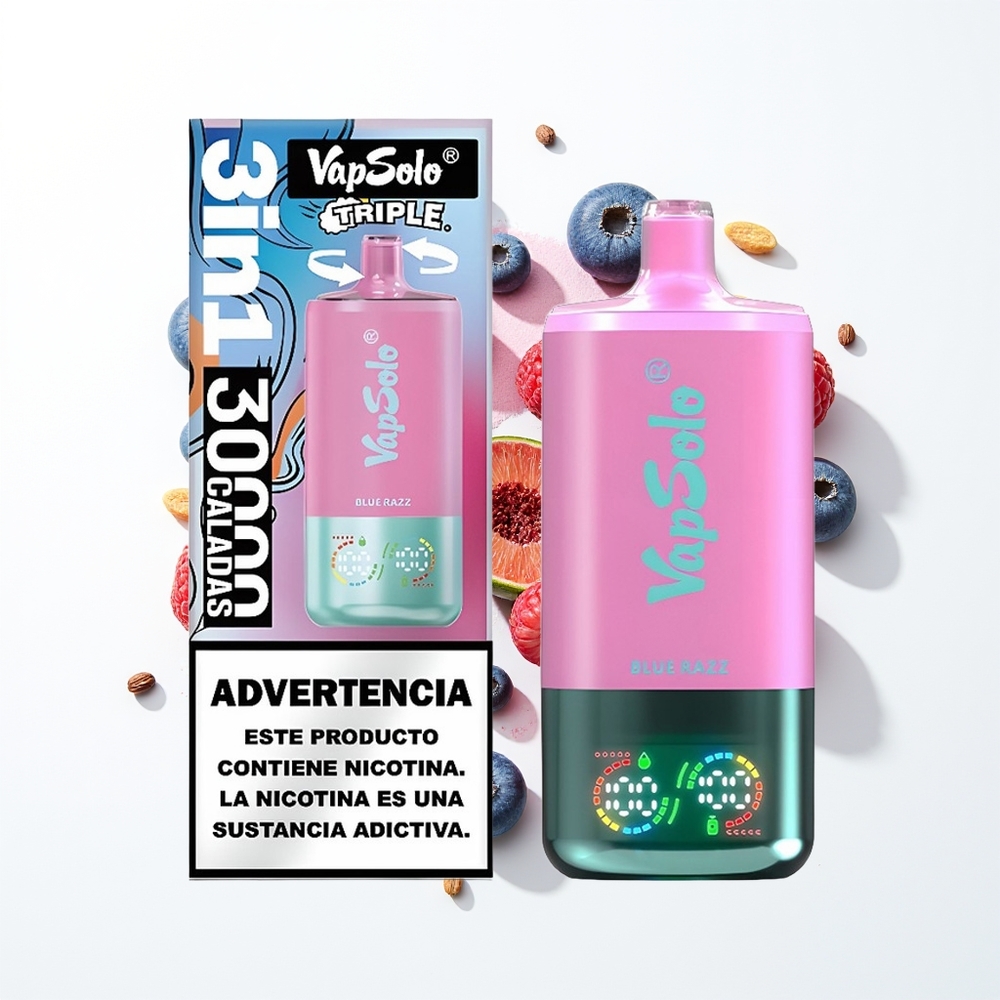 Vapsolo Triple 30000 Puffs Mavi Ahududu 40ml Type-C