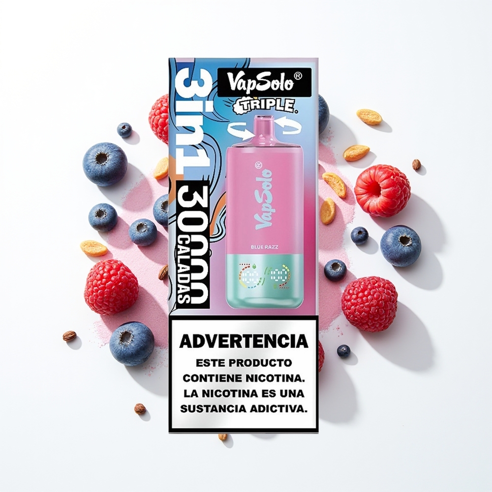 Vapsolo Triple 30000 Puffs Mavi Ahududu 40ml Type-C