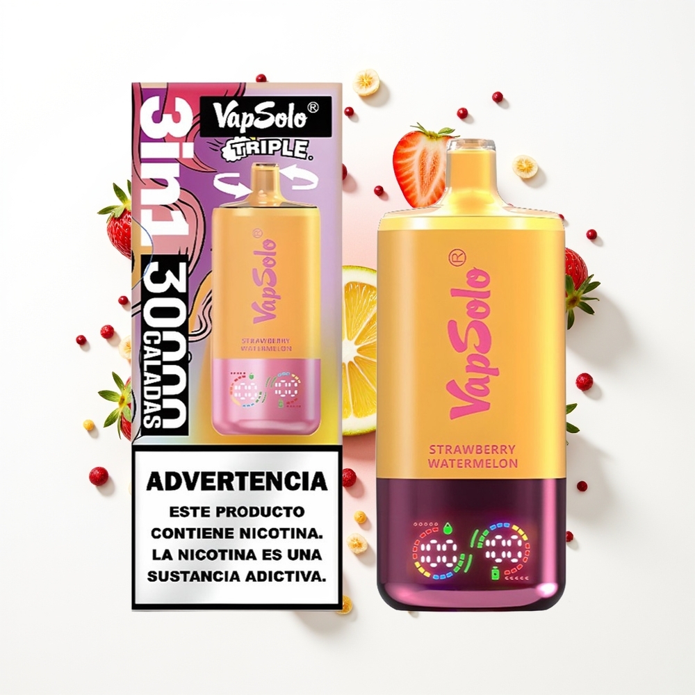 Vapsolo Triple 30000 Puffs Çilek Karpuz & Limon Şeftali 40ml 3 Tank