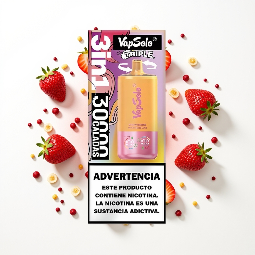 Vapsolo Triple 30000 Puffs Çilek Karpuz & Limon Şeftali 40ml 3 Tank