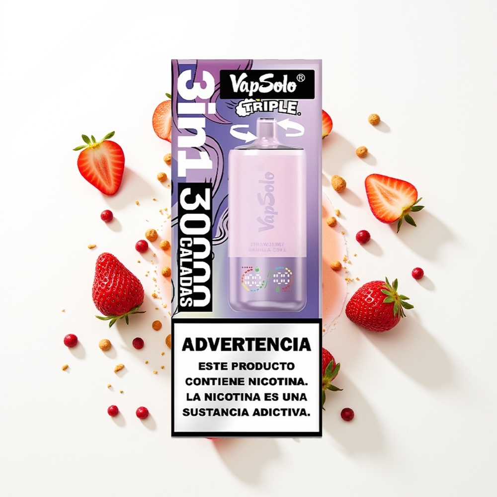 Vapsolo Triple 30000 Puffs Çilek Vanilyalı Kola 40ml Type-C