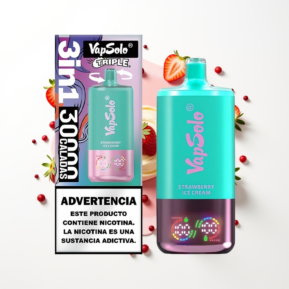 Vapsolo Triple 30000 Puffs Çilekli Dondurma 40ml Tip-C