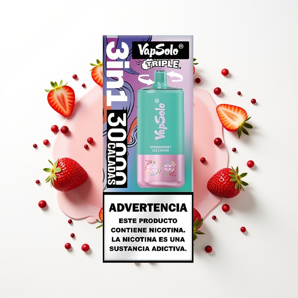 Vapsolo Triple 30000 Puffs Çilekli Dondurma 40ml Tip-C