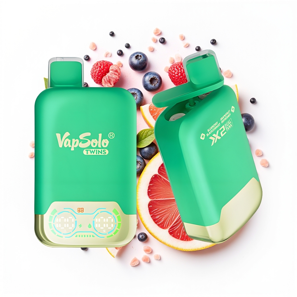 Vapsolo Twins 20000 Puffs Yaban Mersini Kuş Üzümü & Greyfurt Serinletici 40 ml Çift Tank Tip-C