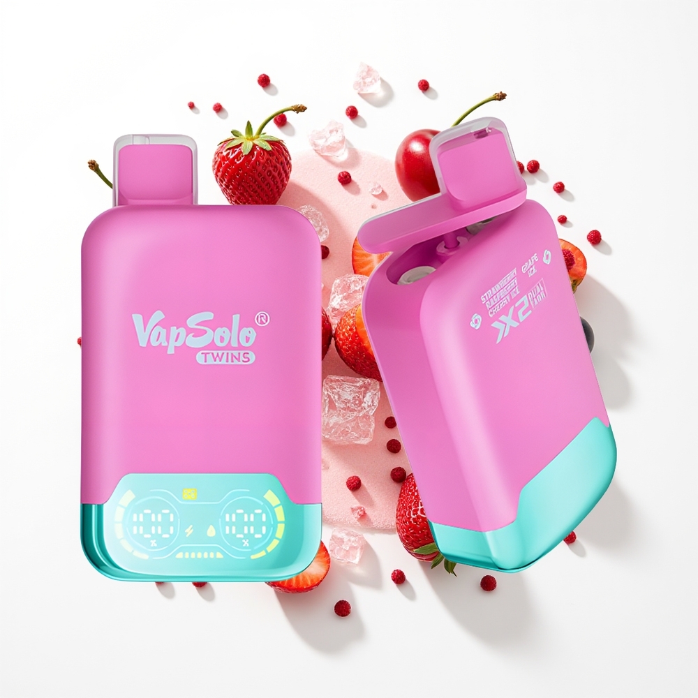 Vapsolo Twins 20000 Puffs Çilek Ahududu Kiraz Buz & Üzüm Buz 40ml Çift Tank Type-C