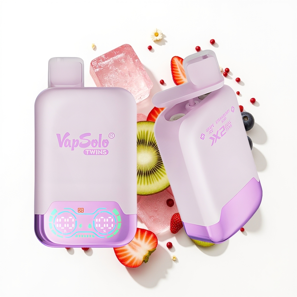 Vapsolo Twins 20000 Puffs Üzüm Buzlu & Çilek Kivi 40ml Çift Tank Type-C