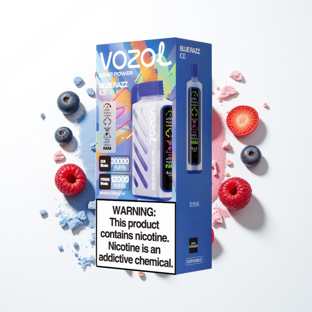 VOZOL Gear Power 20000 Puffs Mavi Ahududu Buz Dual Mesh Ekran