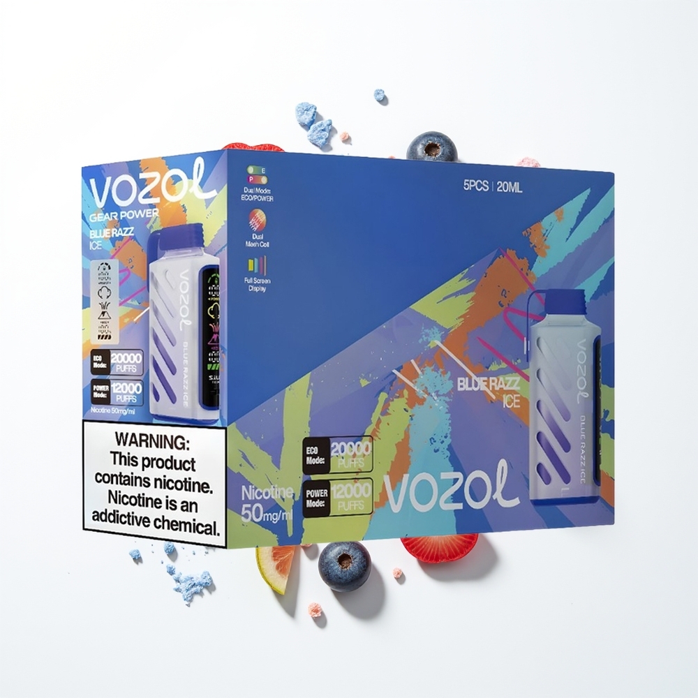 VOZOL Gear Power 20000 Puffs Mavi Ahududu Buz Dual Mesh Ekran