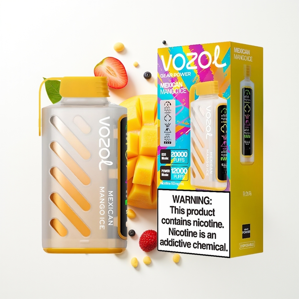 VOZOL Gear Power 20000 Puffs Türk Mango Buz Ekran ve Çift Örgülü