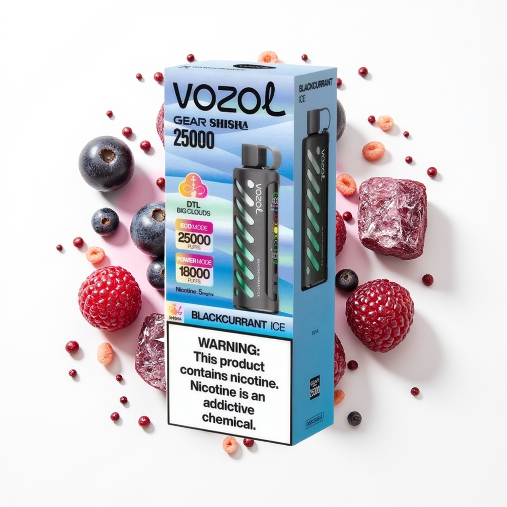 VOZOL Gear Shisha 25000 Puffs Siyah Frenk Üzümü Buzu - Akıllı Çip ve Çift Modlu