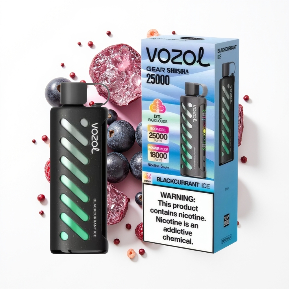 VOZOL Gear Shisha 25000 Puffs Siyah Frenk Üzümü Buzu - Akıllı Çip ve Çift Modlu